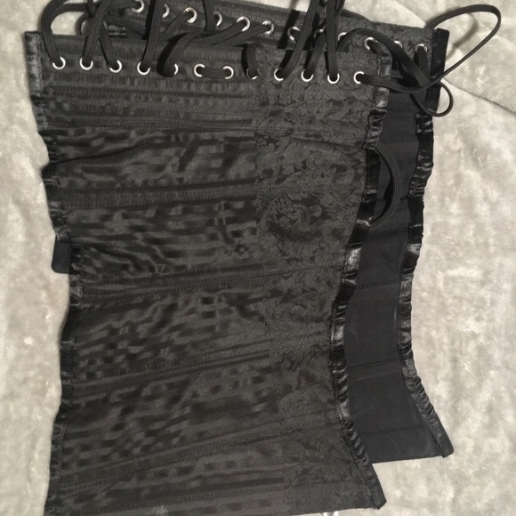 BLACK Satin Steel-Boned Corset SZ 30 - Picture 3 of 8